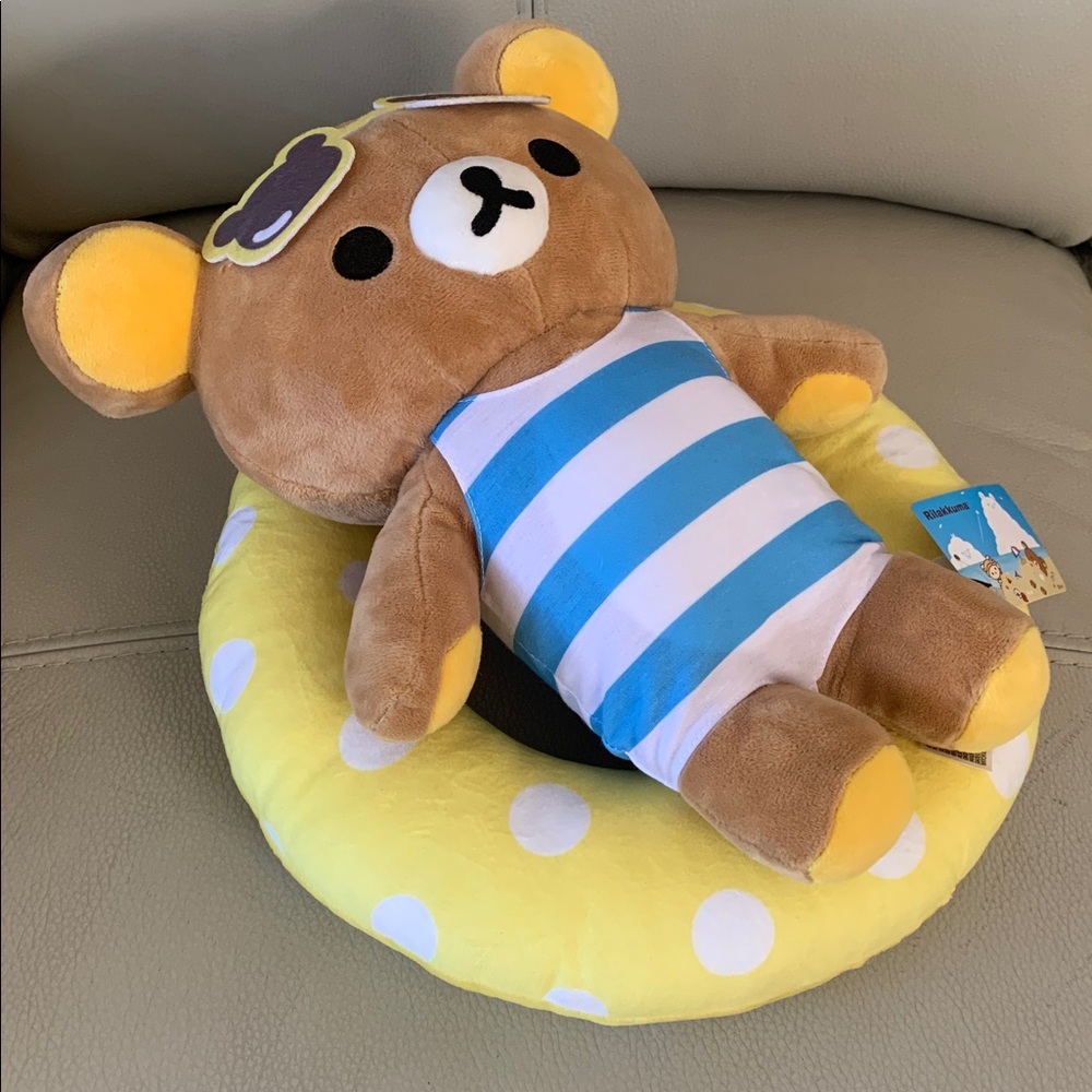 Rilakkuma Bear on Yellow Swim Ring Floatie Plush Stuffed Animal with Tags 14”